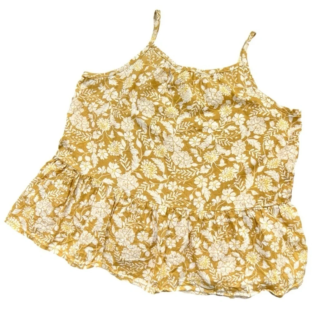 Old Navy Goldenrod and White Floral Sleeveless Tank Top Ruffle Hem Size S 6/7